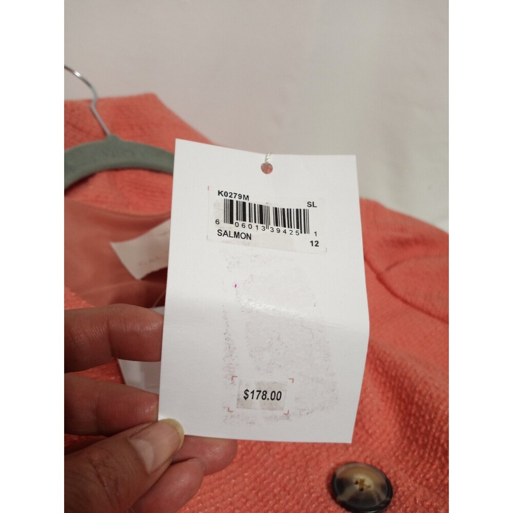 Gal Meets Glam Women S. 12.Tweed Button Front CoralSalmón. Short Sleeve Dress - Picture 5 of 15